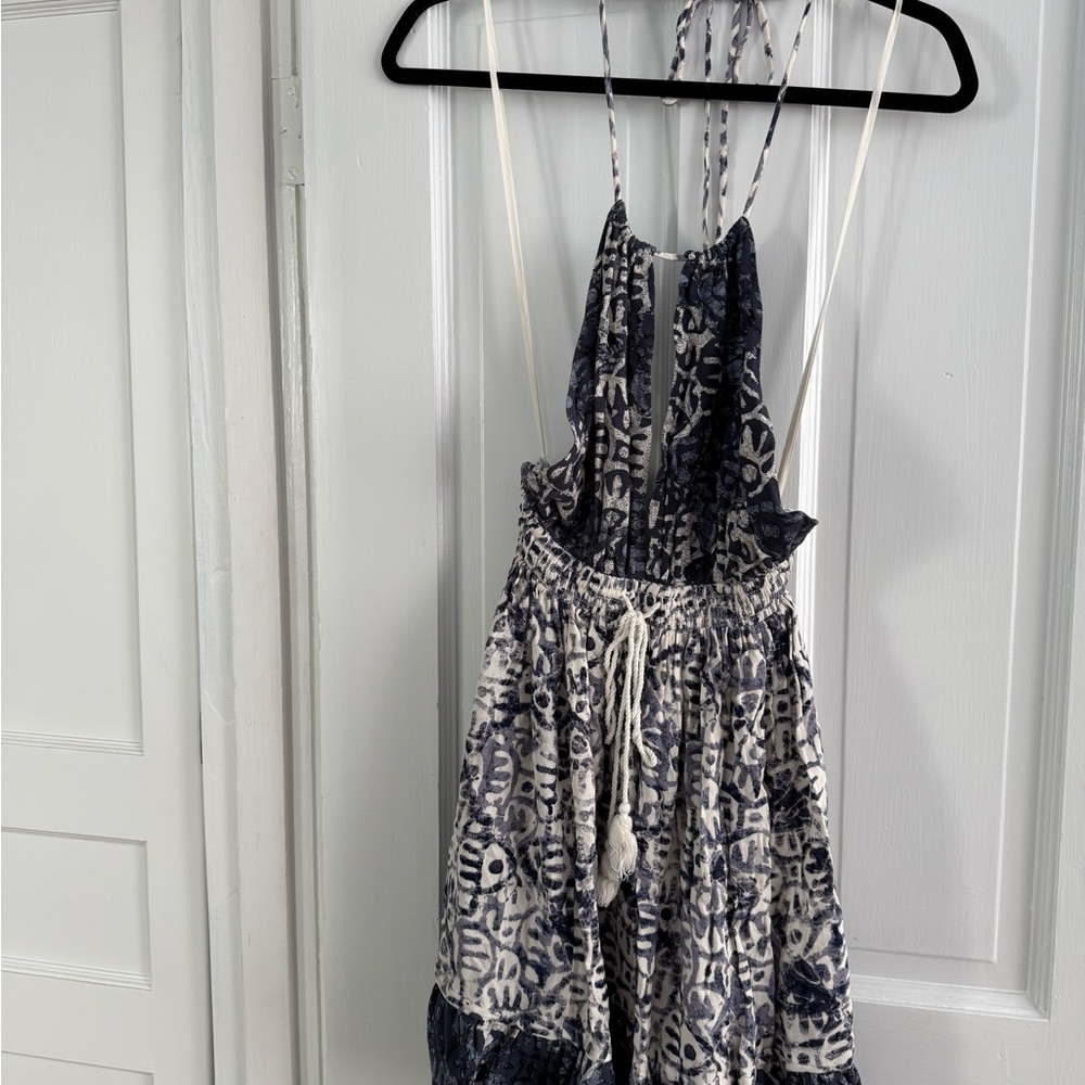 Free People Blue and White Patterned Sundress